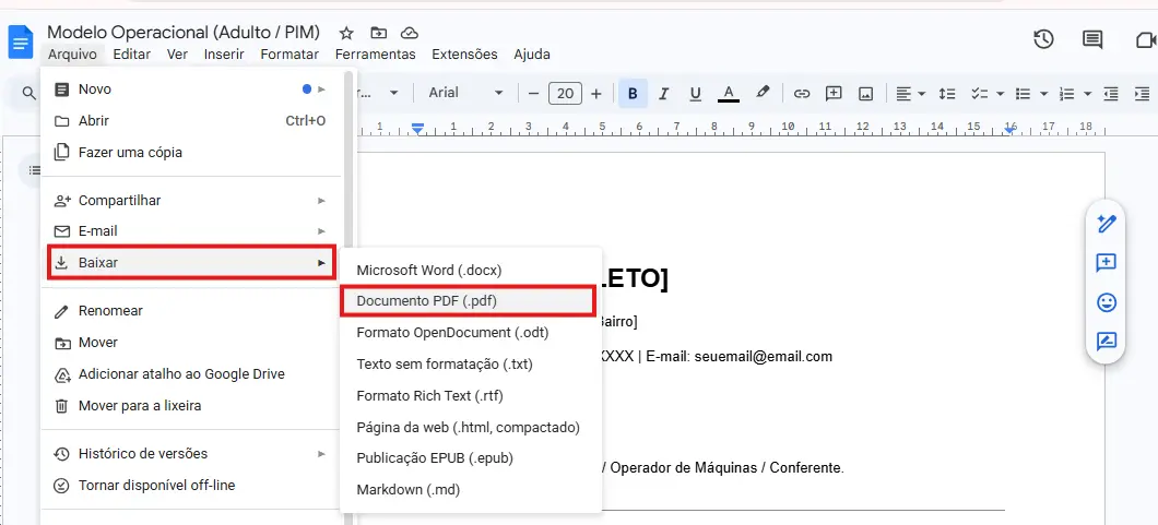 Como salvar currículo em PDF